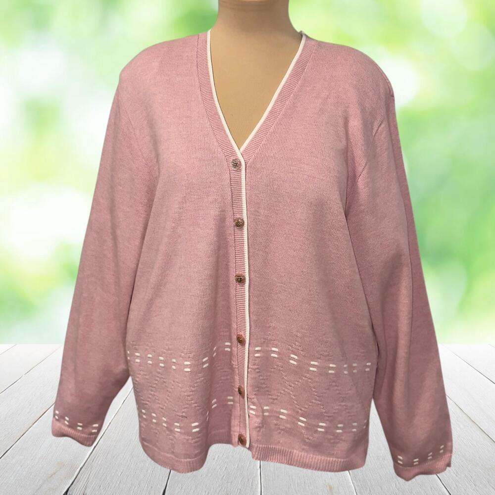 Vintage Cardigan Artwear Buttons Shoulder Pads Made USA Pink Cottagecore Sz S